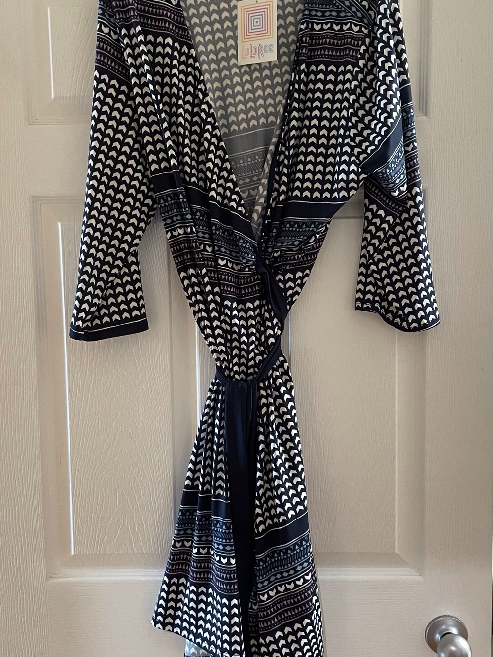 Women's Navy & White Printed Wrap Dress